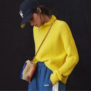 Anthropologie Electric Lemon Mock Neck Knitted Sweater Small